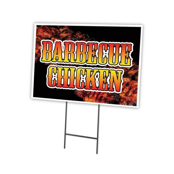 Barbecue Chicken Yard Sign & Stake outdoor plastic coroplast window, C-1216-DS-Barbecue Chicken